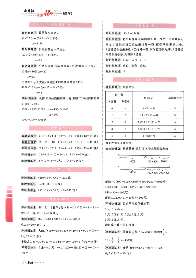 小升初数学《阳光同学冲刺48天》答案（测评+辅导+真题卷）_小升初冲刺48天（语数英）_小升初数学《阳光同学冲刺48天》