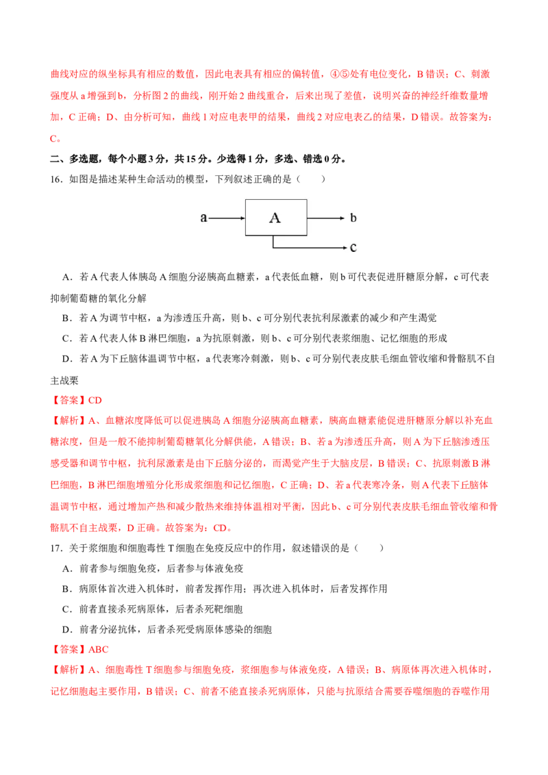 第八单元神经-激素-免疫调节网络构建（A卷新题基础练）-2023年高考生物一轮复习单元滚动双测卷（新高考专用）（解析版）_新高考复习资料_2023年新高考复习资料_一轮复习