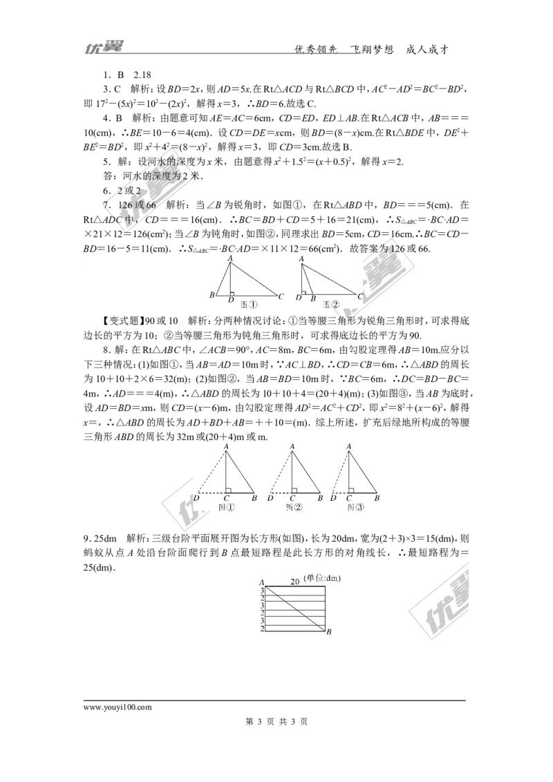 2.思想方法专题：直角三角形中的思想方法_湘教版初中数学课件_数学湘教版8下教案PPT课件配套资料_数学湘教版初中8年级下册习题试题_精品专题