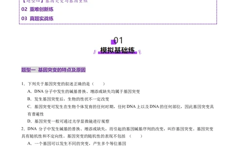 第22讲生物的变异（第一课时，基因突变和基因重组）（练习）（原卷版）_2025年新高考资料_一轮复习_2025年高考生物一轮复习讲练测（新教材新高考）
