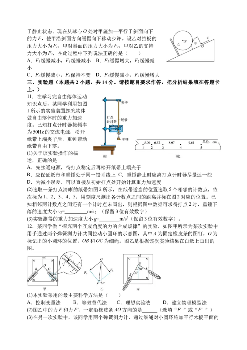 河南省实验中学2025-2026学年高一上学期期中考试物理试题_2025年12月高一试卷_251222河南省实验中学2025-2026学年高一上学期期中考试（全）