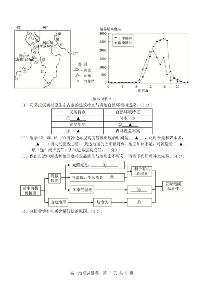 地理-杭州地区(含周边)重点中学2025学年高一第二学期期中联考_2026年04月高一试卷_260426杭州地区(含周边)重点中学2025学年高一第二学期期中联考（全科）