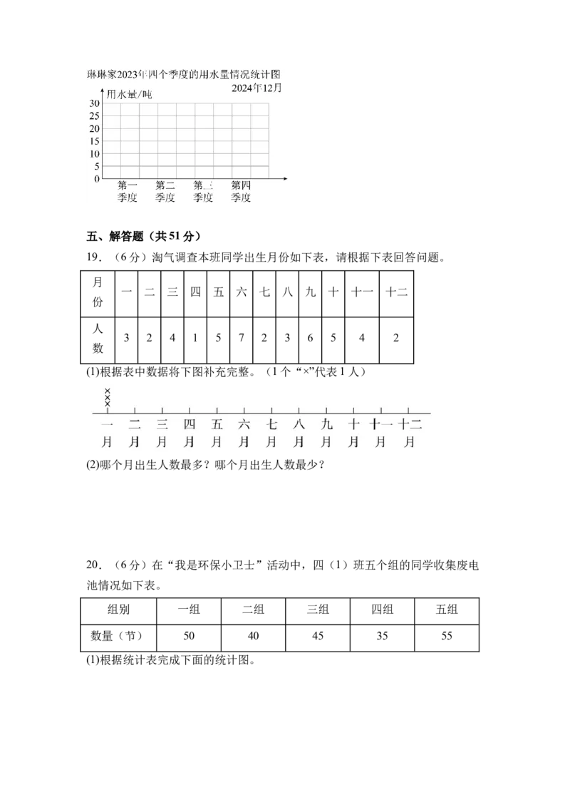 第四单元统计表和条形统计图（一）（单元自测&bull;基础卷）（A4版）(3)_三年级数学下册（苏教版）_同步分层作业-K15_2026版