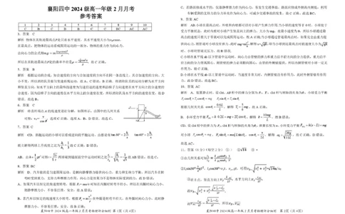 湖北省襄阳四中2024级高一上2月月考物理试题及答案（附答题卡）物理参考答案_2025年03月试卷_0314湖北省襄阳市第四中学2024-2025学年高一下学期2月月考