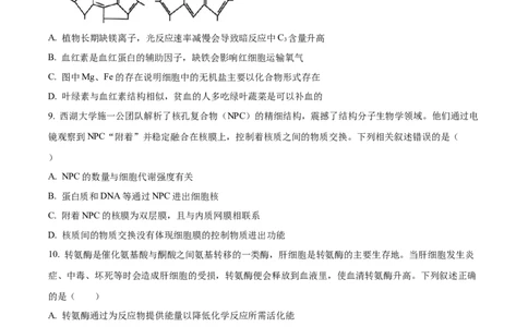 广东省清远市2024-2025学年高一上学期期末考试生物试题Word版无答案_2025年03月试卷_0312广东省清远市2024-2025学年高一上学期期末考试