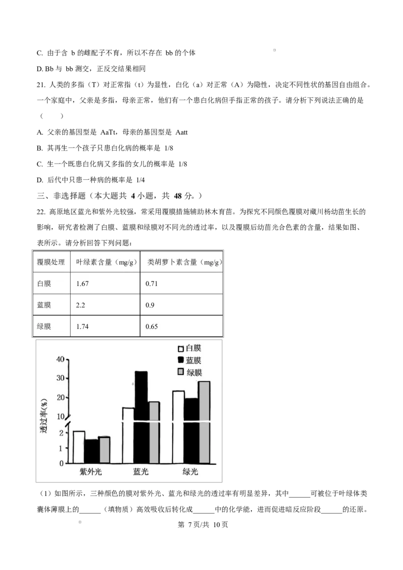 湖南省长沙市雅礼教育集团高一联考2024-2025学年高一下学期3月月考生物试题（原卷版）_2025年04月试卷_0417湖南省长沙市雅礼教育集团2024-2025学年高一下学期3月联考