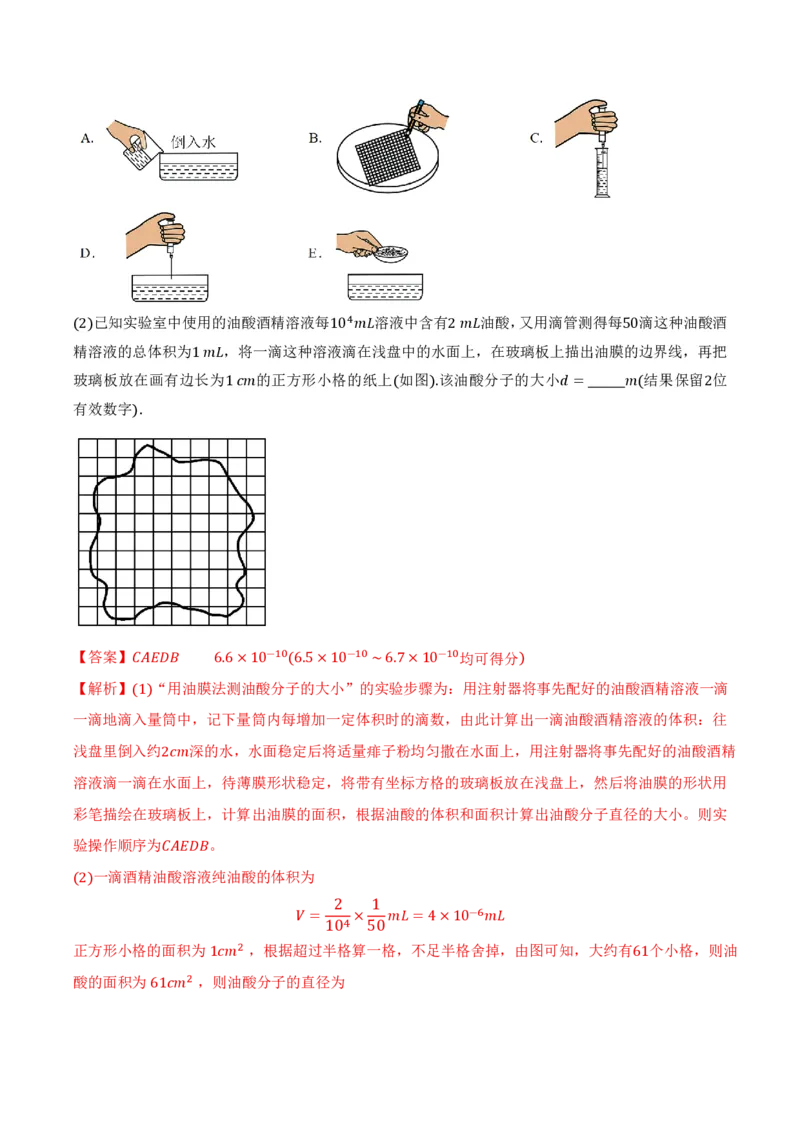 1.2实验：用油膜法估测油酸分子的大小（举一反三讲义）（解析版）_2026高考物理_222026版物理《高考一轮复习举一反三》全国版_2026《高中物理&bull;举一反三系列》选修三(RJ)