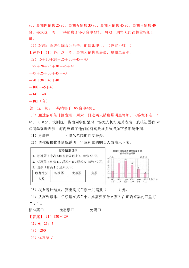 第四单元统计表与条形统计图（一）（单元自测&bull;提升卷）（参考解析）(2)_三年级数学下册（苏教版）_同步分层作业-K15_2026版