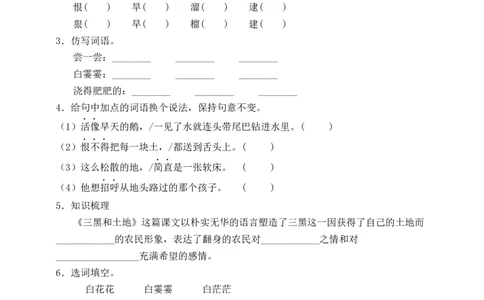 21三黑与土地（含答案）_6上语文-保存转存之后查看_16课时练部编六上语文_新课标作业设计