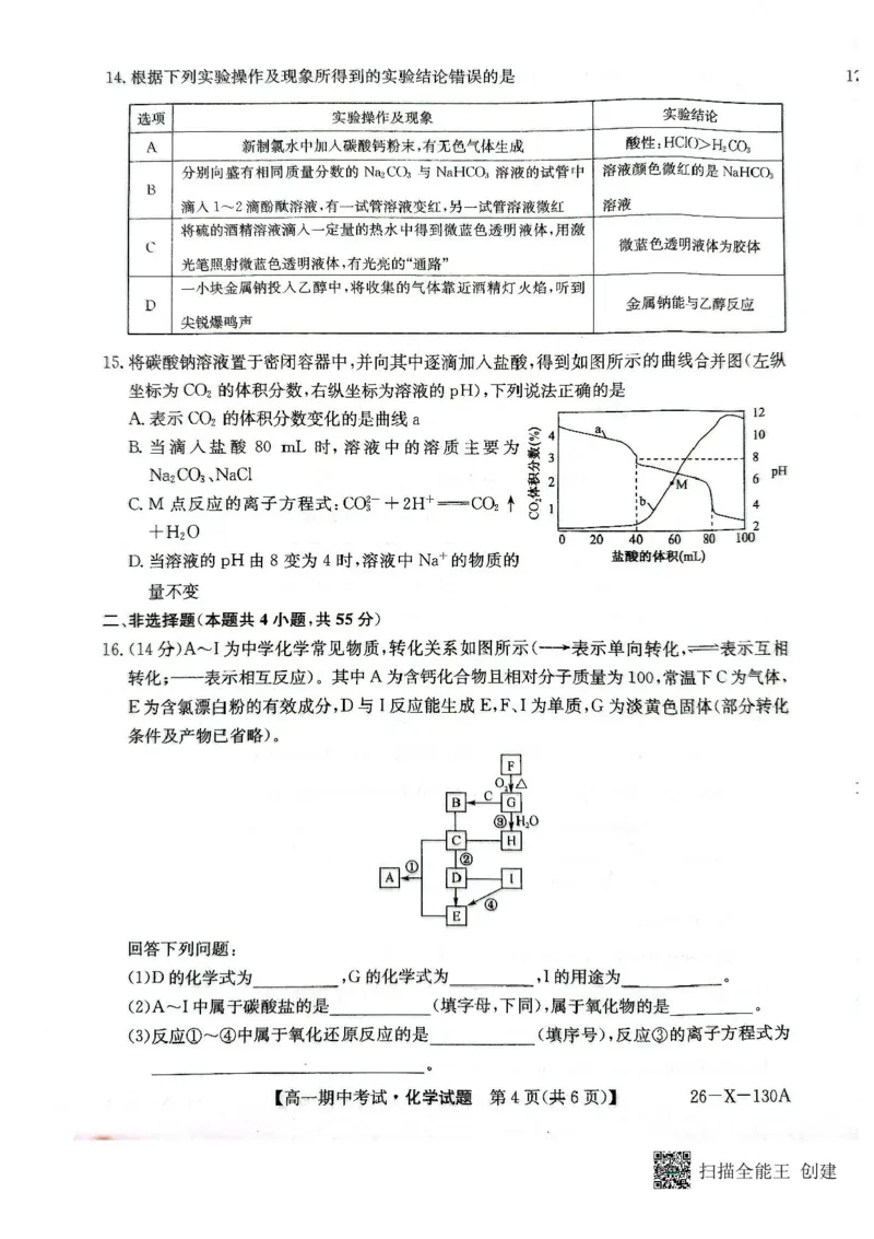 黑龙江省龙东十校联盟2025-2026学年高一上学期期中考试化学试题含答案_2025年11月高一试卷_251113黑龙江省龙东十校联盟2025-2026学年高一上学期期中考试