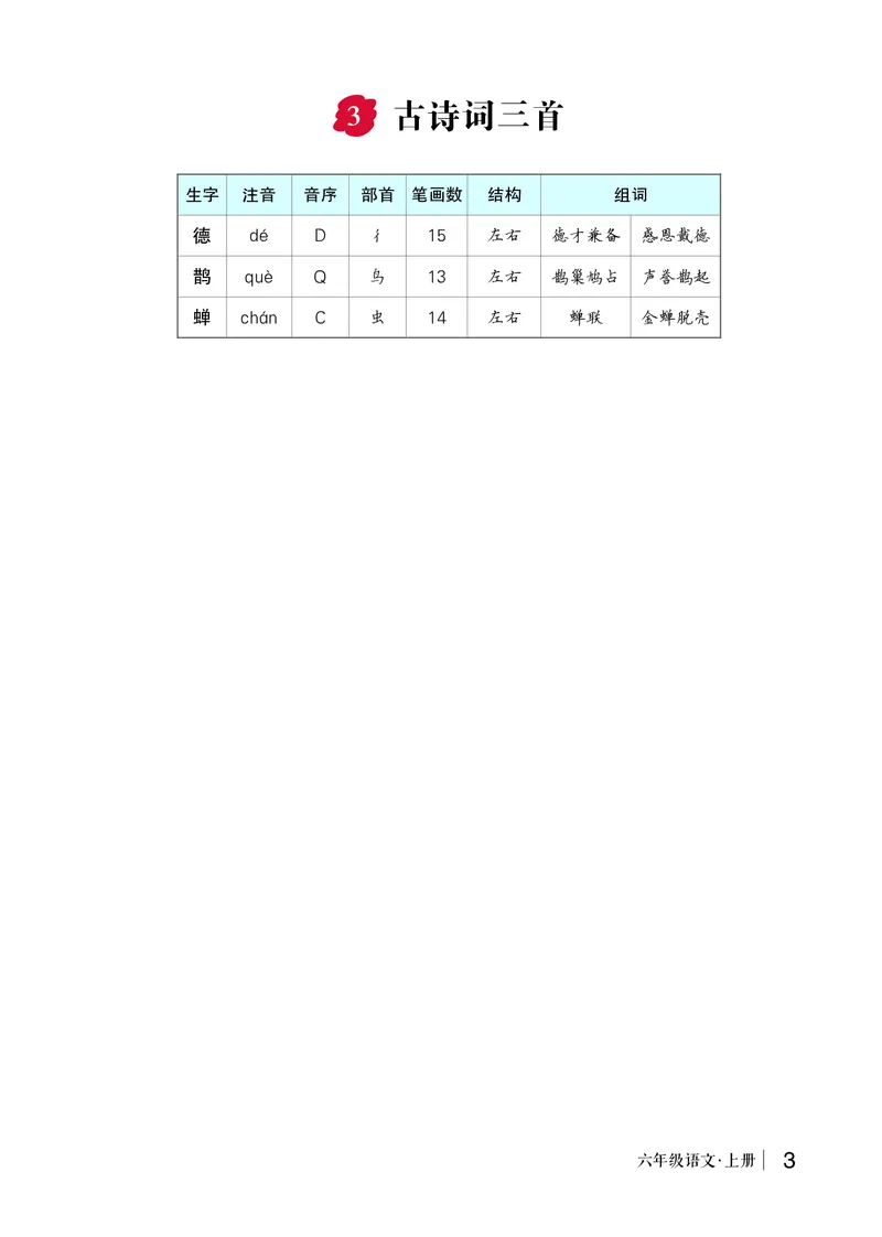 3古诗词三首_6上语文-保存转存之后查看_09预学案部编六上语文_生字预习单-教用