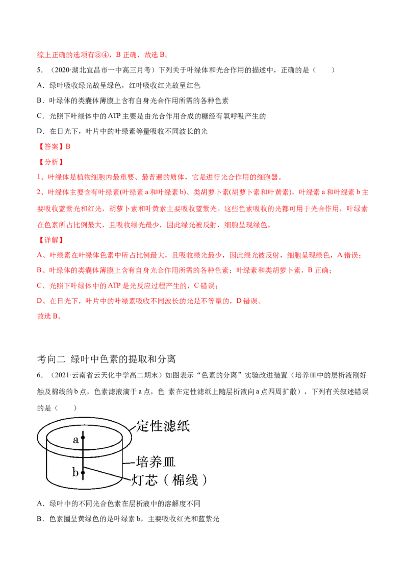 解密06能量之源&mdash;&mdash;光与光合作用（分层训练）（解析版）_新高考复习资料_2021年新高考资料_高频考点解密2021年高考生物二轮复习讲义+分层训练4.7更新