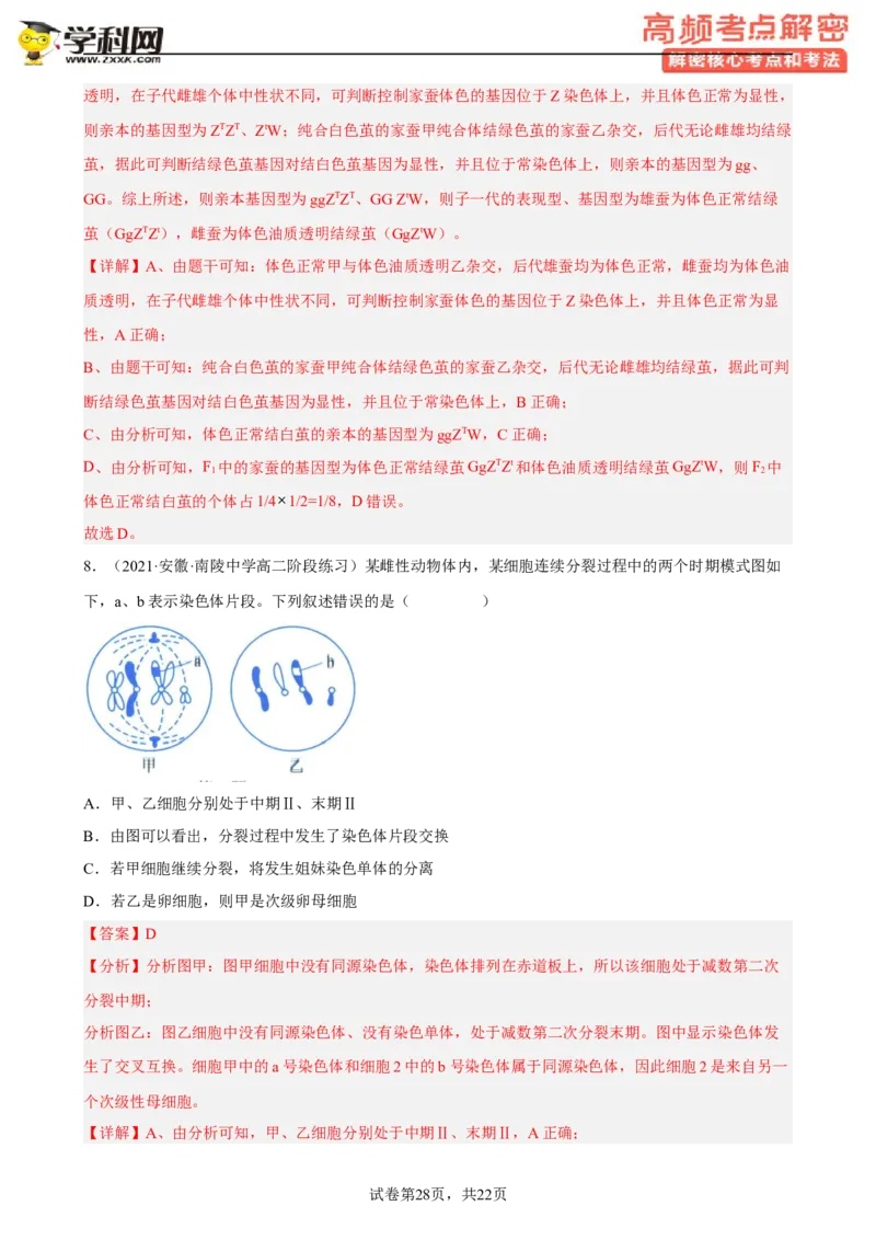 解密07遗传的细胞学基础（分层训练)（解析版）_新高考复习资料_2023年新高考复习资料_二轮复习_高频考点解密2023年高考生物二轮复习讲义+分层训练（全国通用）288808838