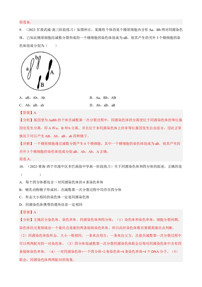 解密07遗传的细胞学基础（分层训练)（解析版）_新高考复习资料_2023年新高考复习资料_二轮复习_高频考点解密2023年高考生物二轮复习讲义+分层训练（全国通用）288808838