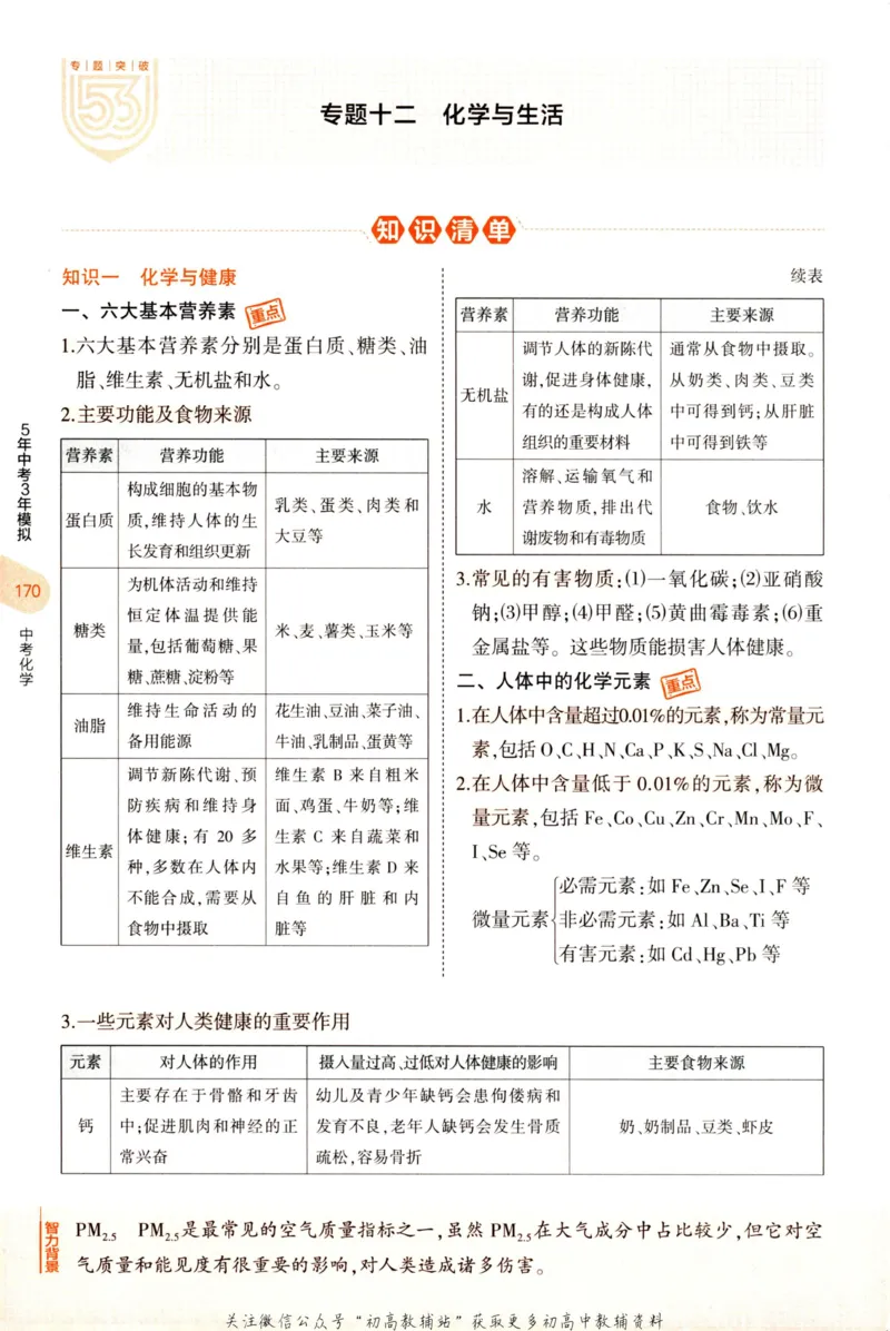 2023版《5年中考3年模拟》中考化学知识清单_53中考总复习_2023版