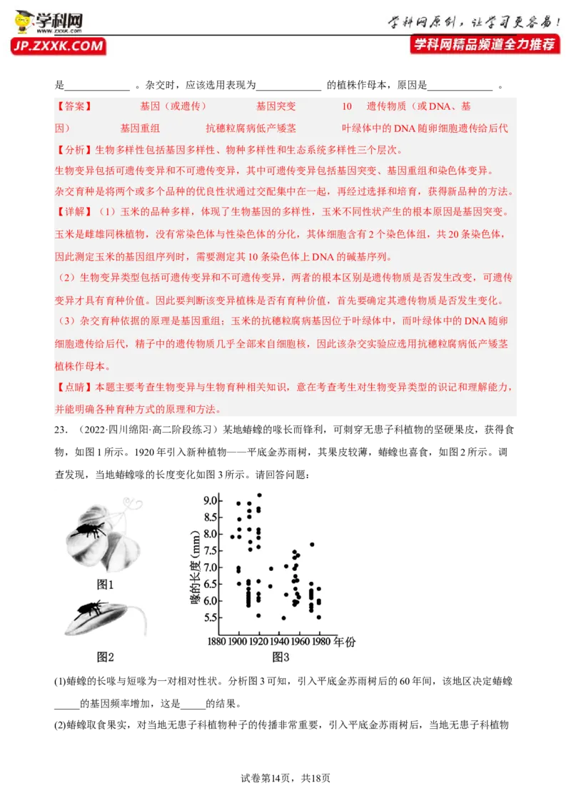 解密10生物的进化（分层训练)（解析版）_新高考复习资料_2023年新高考复习资料_二轮复习_高频考点解密2023年高考生物二轮复习讲义+分层训练（全国通用）288808838