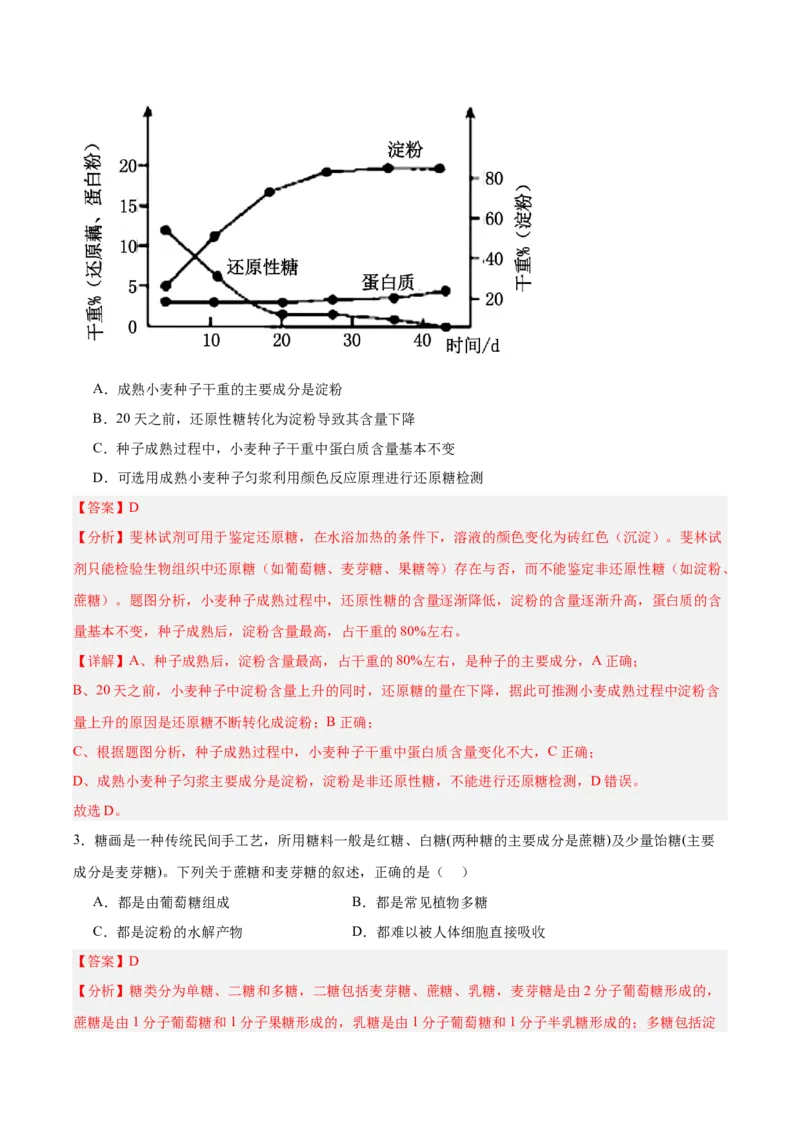 考点通关卷03糖类和脂质（解析版）_新高考复习资料_2025年新高考资料_2025年高考生物一轮复习考点通关卷（新高考通用）