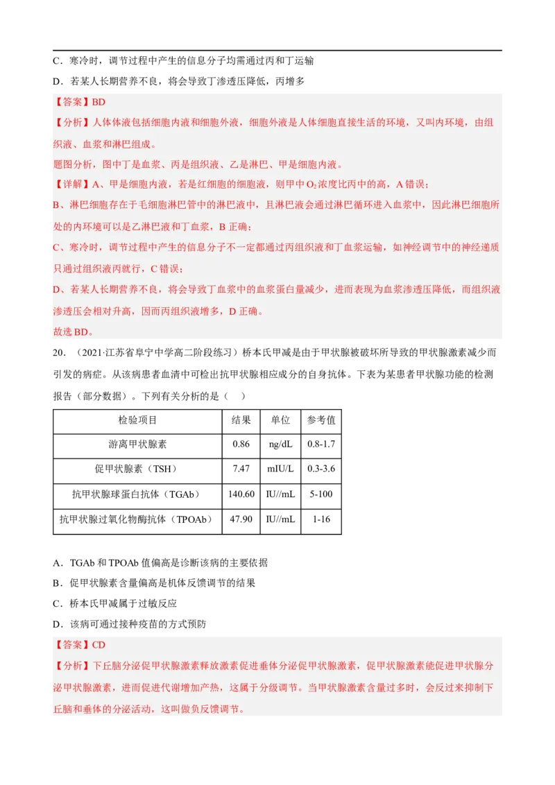 解密12体液调节（分层训练)（解析版）_通用版（老高考）复习资料_2023年复习资料_二轮复习_高频考点解密2023年高考生物二轮复习讲义+分层训练（全国通用）
