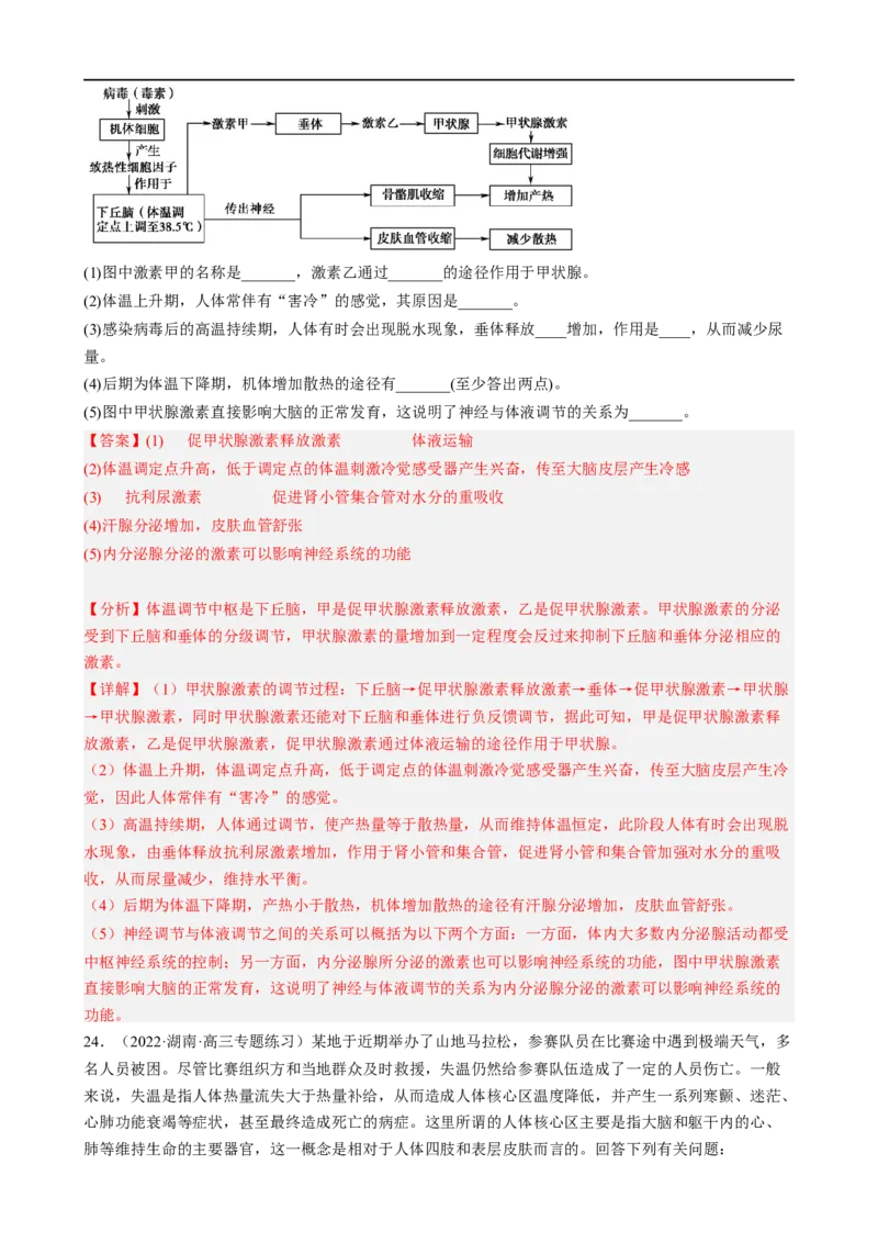 解密12体液调节（分层训练)（解析版）_通用版（老高考）复习资料_2023年复习资料_二轮复习_高频考点解密2023年高考生物二轮复习讲义+分层训练（全国通用）