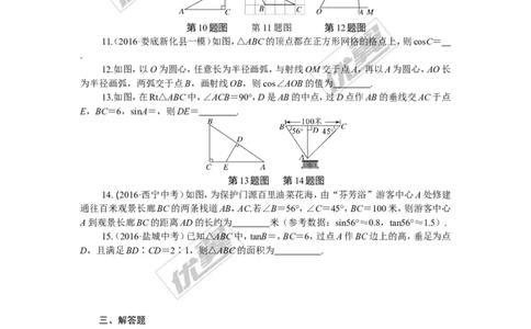 专项训练四　锐角三角函数_湘教版初中数学课件_数学湘教版9下教案PPT课件配套资料_数学湘教版初中9年级下册--7.各阶段精品试题_九年级全册复习专项训练