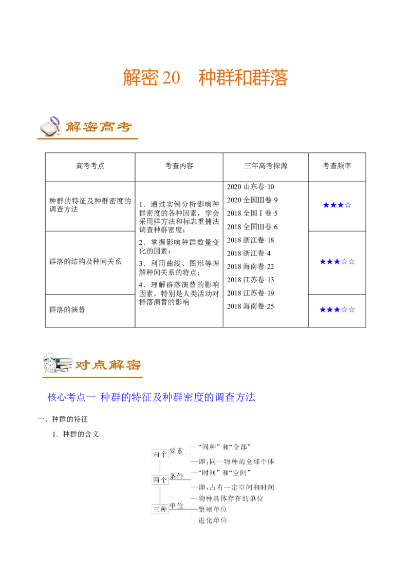 解密20种群和群落（讲义）-高频考点解密2021年高考生物二轮复习讲义+分层训练_新高考复习资料_2021年新高考资料_高频考点解密2021年高考生物二轮复习讲义+分层训练4.7更新