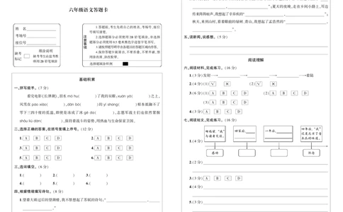 第一~四单元阶段性综合复习六年级语文答题卡_6上语文-保存转存之后查看_08单元期中期末卷部编六上语文_单元综合训练