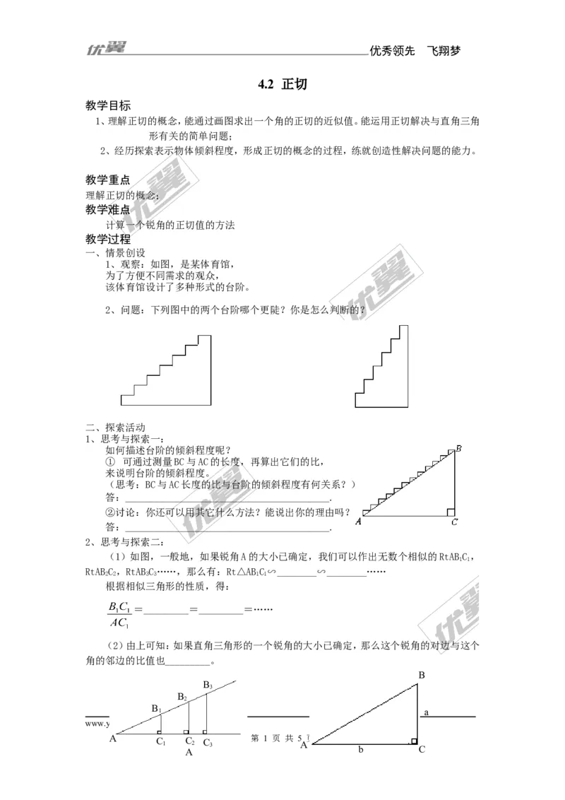 4.2正切2_湘教版初中数学课件_数学湘教版9上教案PPT课件配套资料_数学湘教版初中9年级上册--7.备课素材_文字版素材_教案