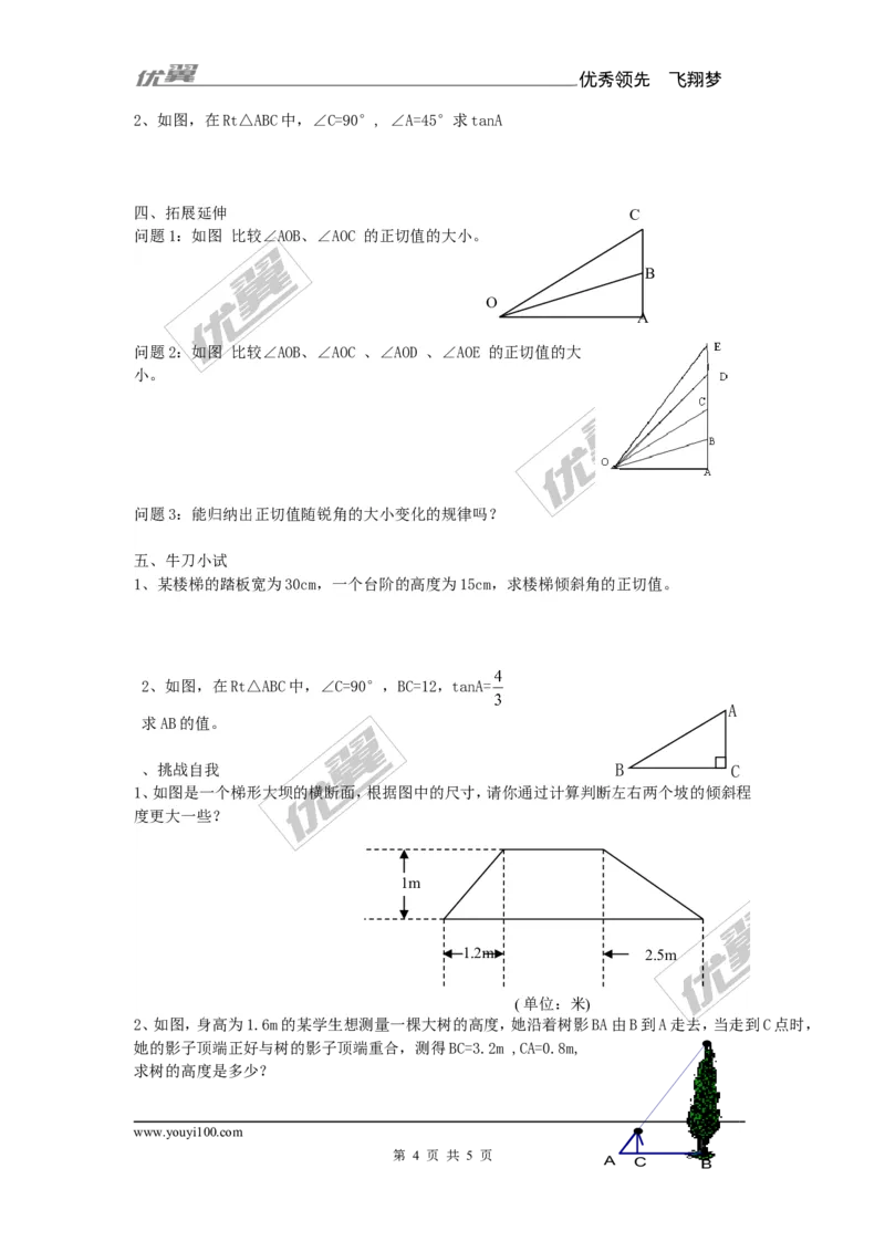 4.2正切2_湘教版初中数学课件_数学湘教版9上教案PPT课件配套资料_数学湘教版初中9年级上册--7.备课素材_文字版素材_教案