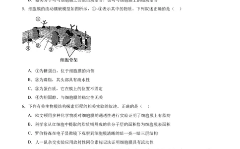 考点通关卷05细胞膜和细胞核（原卷版）_2025年新高考资料_一轮复习_2025年高考生物一轮复习考点通关卷（新高考通用）