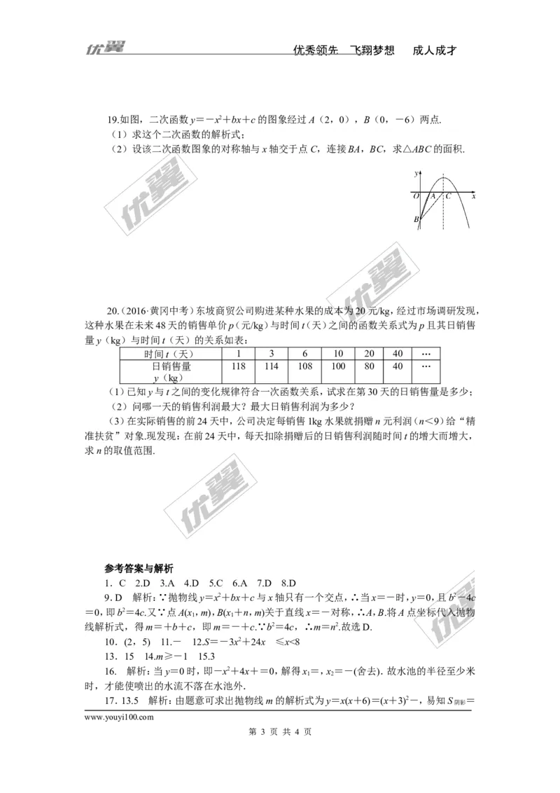 专项训练五　二次函数_湘教版初中数学课件_数学湘教版9下教案PPT课件配套资料_数学湘教版初中9年级下册--7.各阶段精品试题_九年级全册复习专项训练