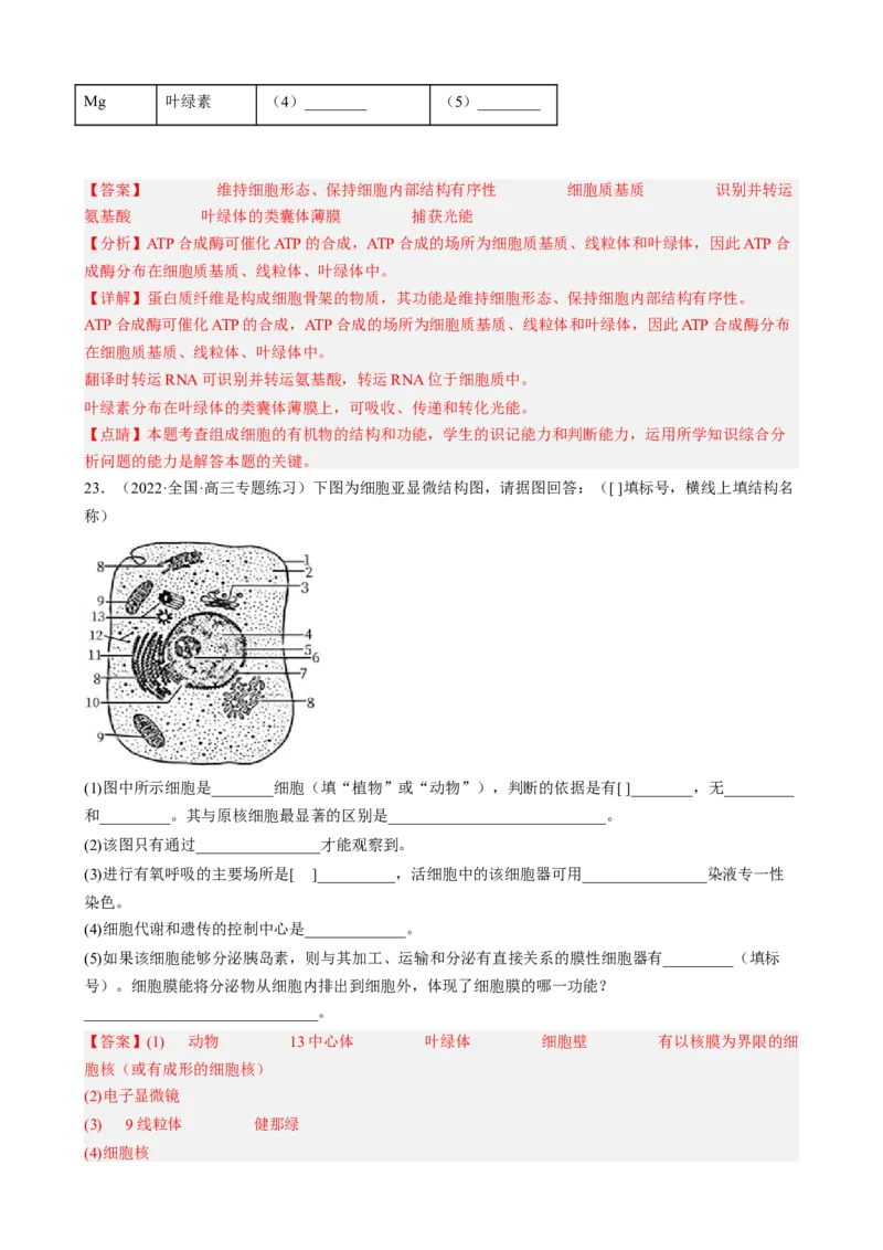 解密02细胞的基本结构（分层训练)（解析版）_新高考复习资料_2023年新高考复习资料_二轮复习_高频考点解密2023年高考生物二轮复习讲义+分层训练（全国通用）288808838