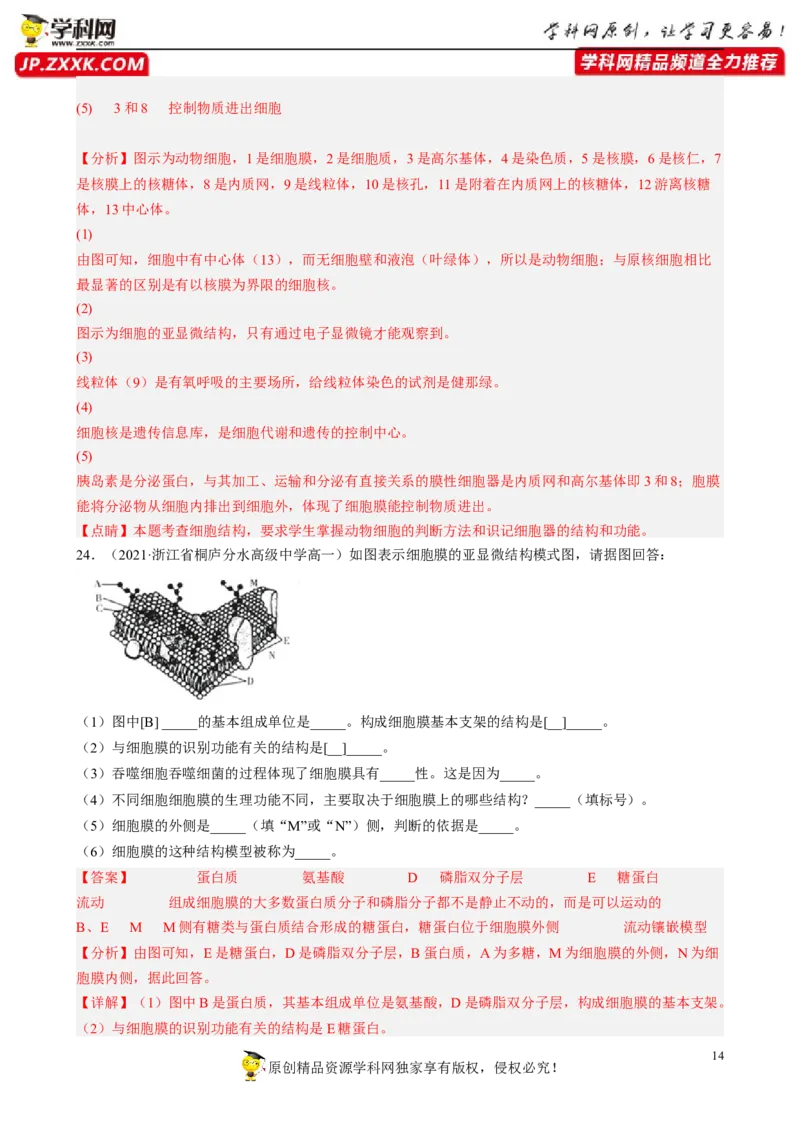 解密02细胞的基本结构（分层训练)（解析版）_新高考复习资料_2023年新高考复习资料_二轮复习_高频考点解密2023年高考生物二轮复习讲义+分层训练（全国通用）288808838