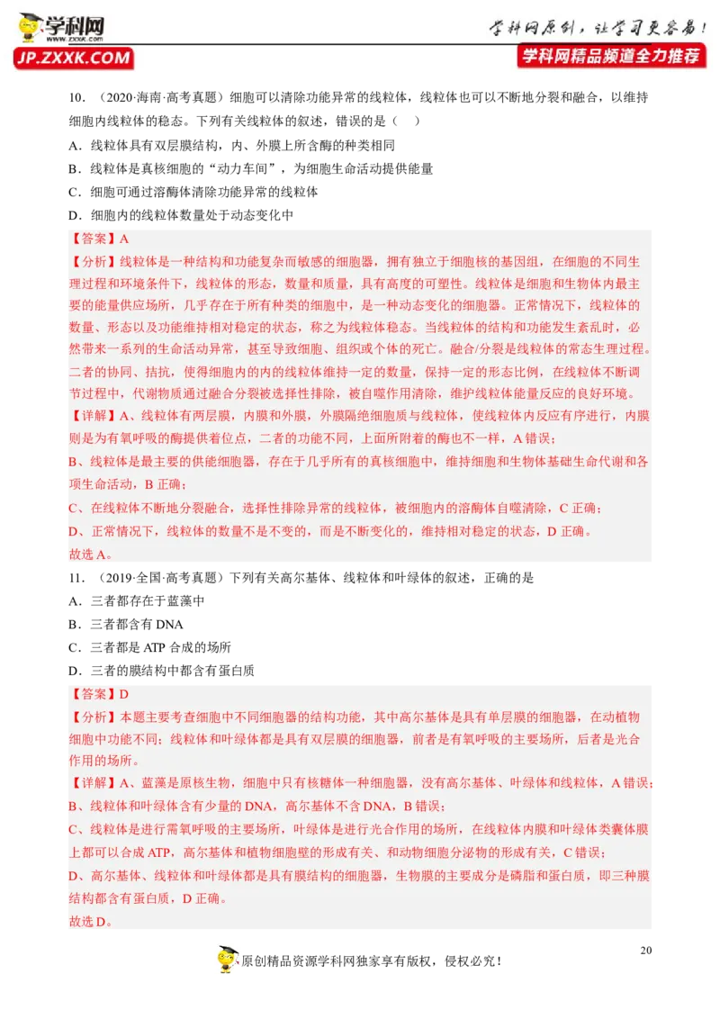 解密02细胞的基本结构（分层训练)（解析版）_新高考复习资料_2023年新高考复习资料_二轮复习_高频考点解密2023年高考生物二轮复习讲义+分层训练（全国通用）288808838