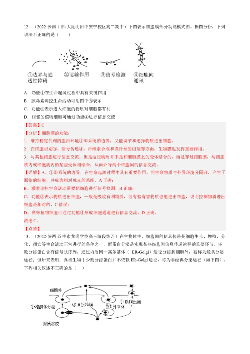 解密02细胞的基本结构（分层训练)（解析版）_新高考复习资料_2023年新高考复习资料_二轮复习_高频考点解密2023年高考生物二轮复习讲义+分层训练（全国通用）288808838