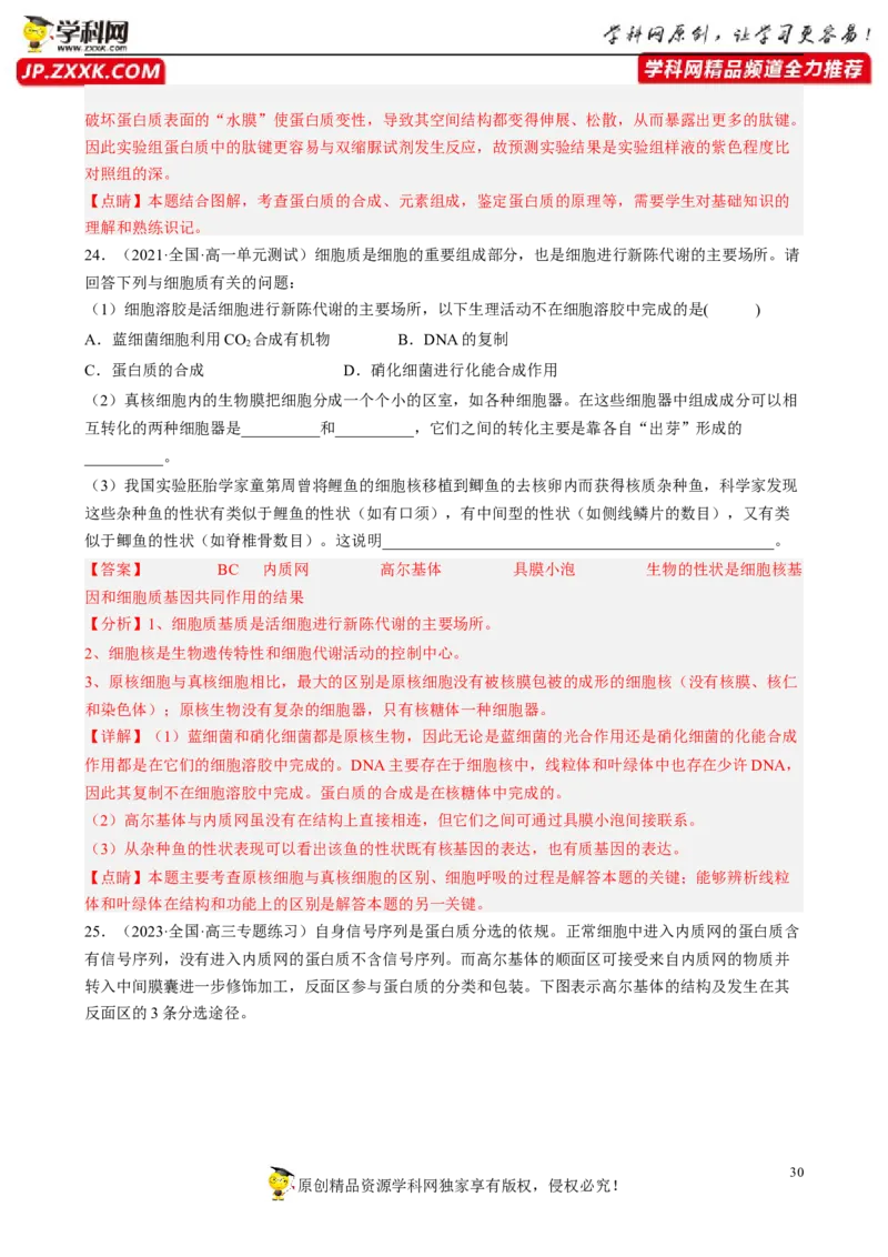 解密02细胞的基本结构（分层训练)（解析版）_新高考复习资料_2023年新高考复习资料_二轮复习_高频考点解密2023年高考生物二轮复习讲义+分层训练（全国通用）288808838