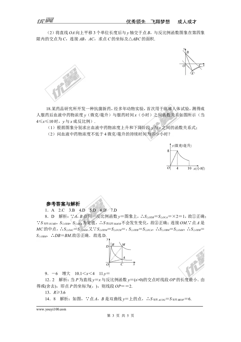 专项训练一　反比例函数_湘教版初中数学课件_数学湘教版9下教案PPT课件配套资料_数学湘教版初中9年级下册--7.各阶段精品试题_九年级全册复习专项训练