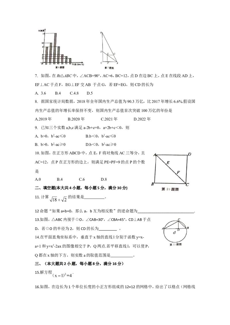 2019安徽省中考数学试题（word版，含答案）_人教版数学九年级上册_版本一_人教版数学九年级上册（RJ）--7期中、期末、月考、中考真题_2019年各地中考真题
