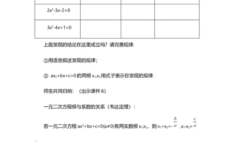21.2.4一元二次方程的根与系数的关系_人教版数学九年级上册_版本二_九年级数学上册（人教版）_教学设计_教案多套_9上数教案选择1_第二十一章一元二次方程（教案）