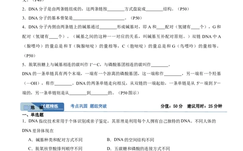 考点通关卷20DNA结构、复制与基因的本质（原卷版）_2025年新高考资料_一轮复习_2025年高考生物一轮复习考点通关卷（新高考通用）