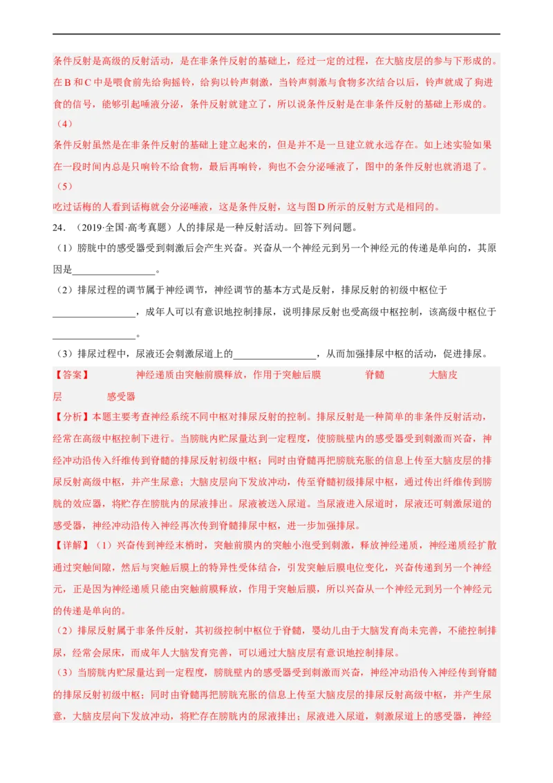 解密11神经调节（分层训练)（解析版）_通用版（老高考）复习资料_2023年复习资料_二轮复习_高频考点解密2023年高考生物二轮复习讲义+分层训练（全国通用）
