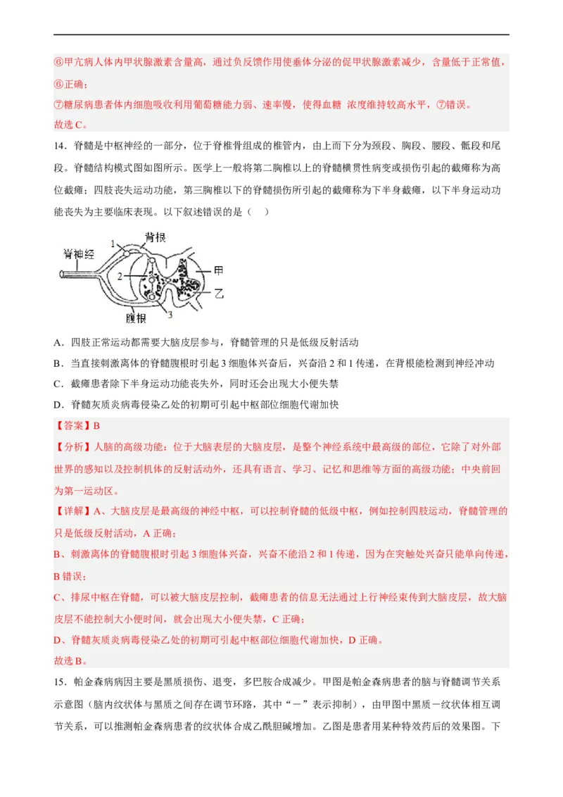 解密11神经调节（分层训练)（解析版）_通用版（老高考）复习资料_2023年复习资料_二轮复习_高频考点解密2023年高考生物二轮复习讲义+分层训练（全国通用）