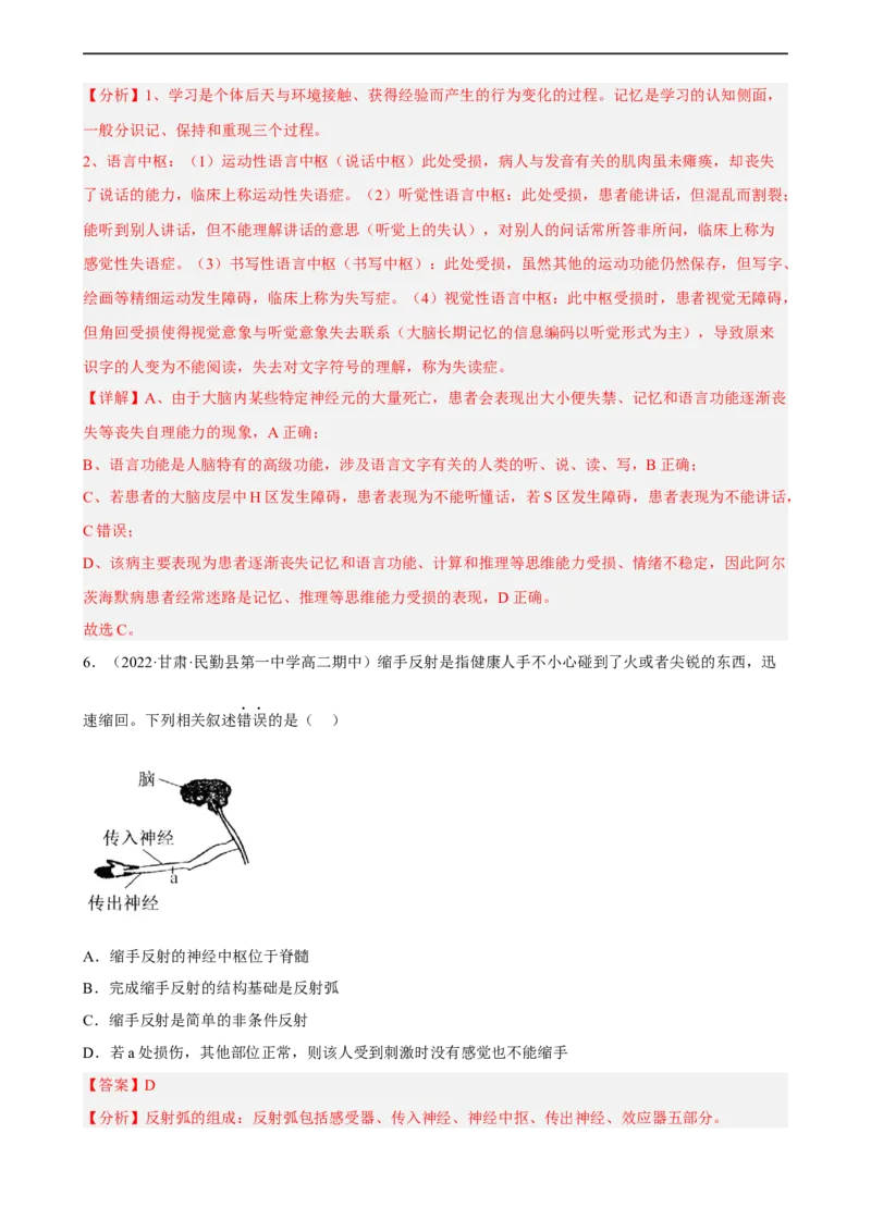 解密11神经调节（分层训练)（解析版）_通用版（老高考）复习资料_2023年复习资料_二轮复习_高频考点解密2023年高考生物二轮复习讲义+分层训练（全国通用）