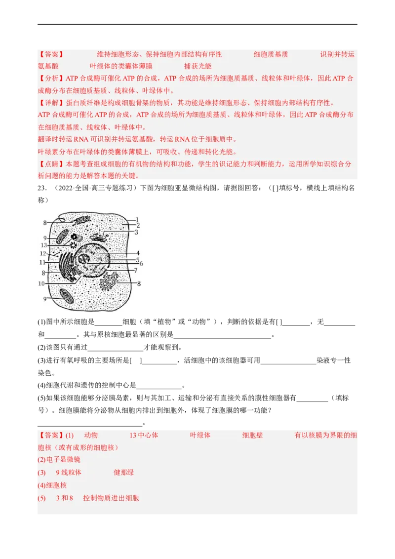 解密02细胞的基本结构（分层训练)（解析版）_通用版（老高考）复习资料_2023年复习资料_二轮复习_高频考点解密2023年高考生物二轮复习讲义+分层训练（全国通用）