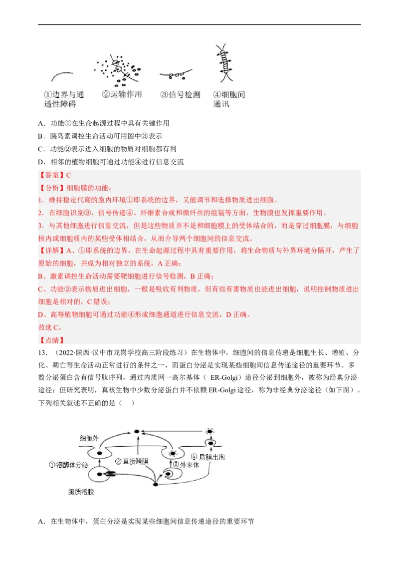 解密02细胞的基本结构（分层训练)（解析版）_通用版（老高考）复习资料_2023年复习资料_二轮复习_高频考点解密2023年高考生物二轮复习讲义+分层训练（全国通用）