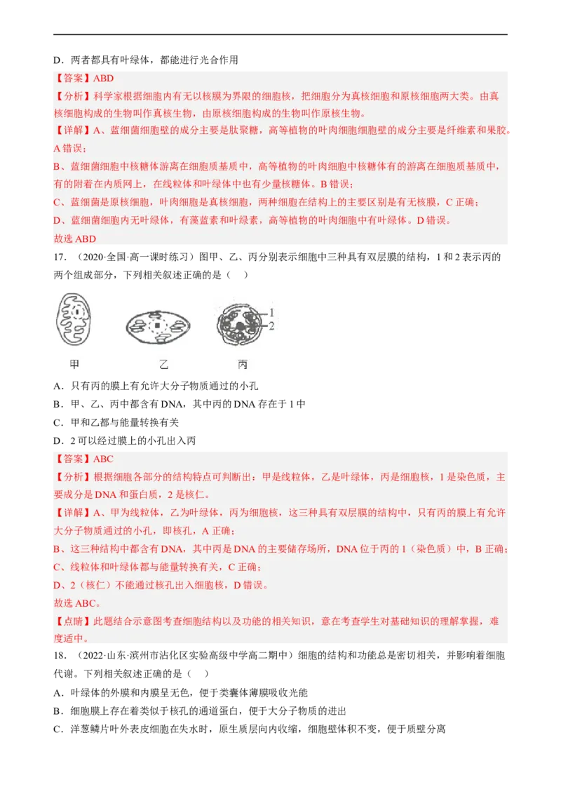 解密02细胞的基本结构（分层训练)（解析版）_通用版（老高考）复习资料_2023年复习资料_二轮复习_高频考点解密2023年高考生物二轮复习讲义+分层训练（全国通用）