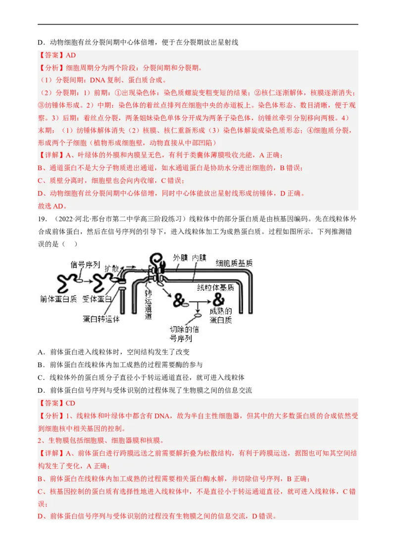 解密02细胞的基本结构（分层训练)（解析版）_通用版（老高考）复习资料_2023年复习资料_二轮复习_高频考点解密2023年高考生物二轮复习讲义+分层训练（全国通用）