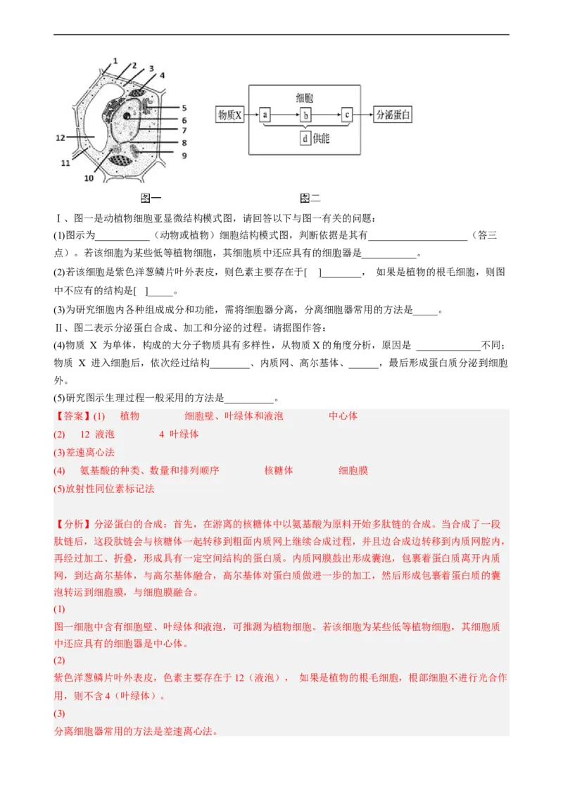 解密02细胞的基本结构（分层训练)（解析版）_通用版（老高考）复习资料_2023年复习资料_二轮复习_高频考点解密2023年高考生物二轮复习讲义+分层训练（全国通用）
