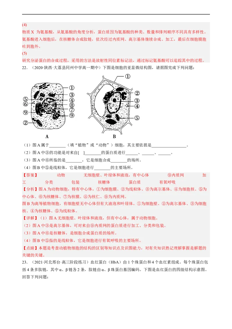 解密02细胞的基本结构（分层训练)（解析版）_通用版（老高考）复习资料_2023年复习资料_二轮复习_高频考点解密2023年高考生物二轮复习讲义+分层训练（全国通用）