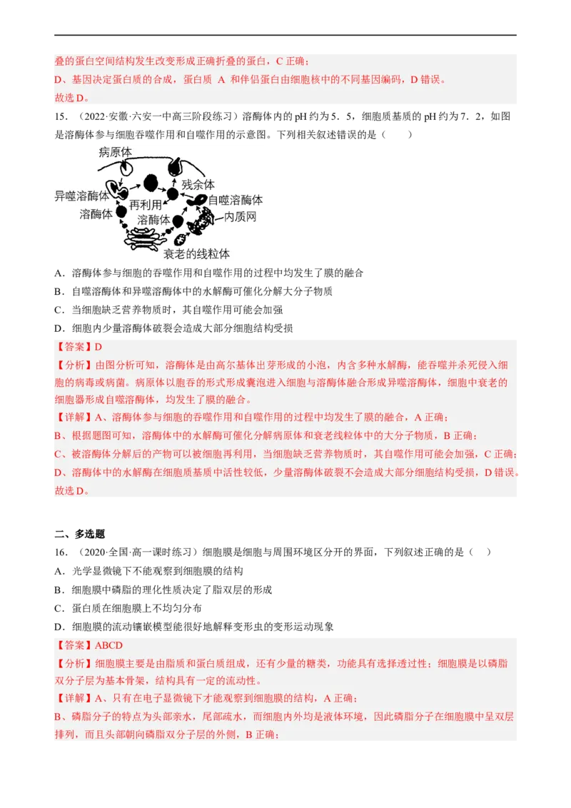 解密02细胞的基本结构（分层训练)（解析版）_通用版（老高考）复习资料_2023年复习资料_二轮复习_高频考点解密2023年高考生物二轮复习讲义+分层训练（全国通用）