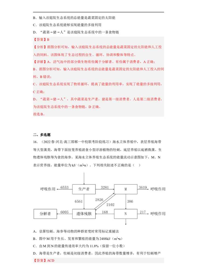 解密16生态系统及其稳定性（分层训练)（解析版）_通用版（老高考）复习资料_2023年复习资料_二轮复习_高频考点解密2023年高考生物二轮复习讲义+分层训练（全国通用）
